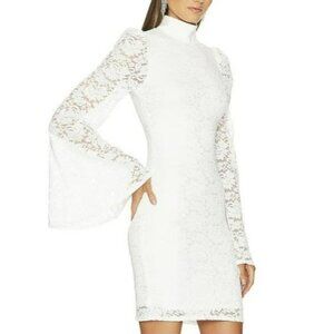 Caroline Constas White Lace Long Sleeve Mini Dress Bridal LWD Priscilla Presley